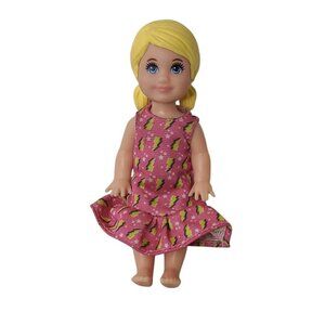 Barbie Blonde Girl Child Doll In Pink Lightning Bolt Dress 4 Inches Tall